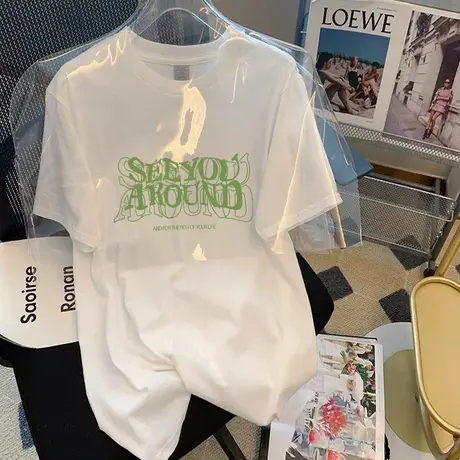 独特设计感白色中长款大版上衣短袖T恤女夏季新款宽松显瘦上衣潮图片