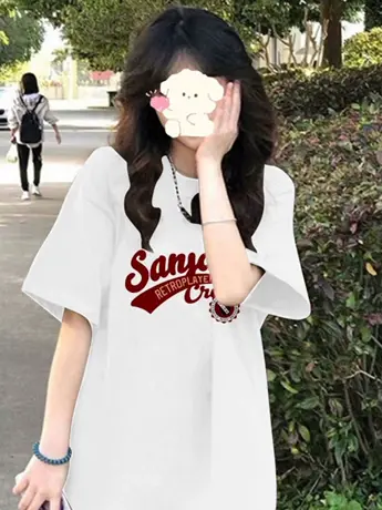 白色仿棉短袖t恤女夏季2023新款小众设计感美式复古港味chic上衣商品大图