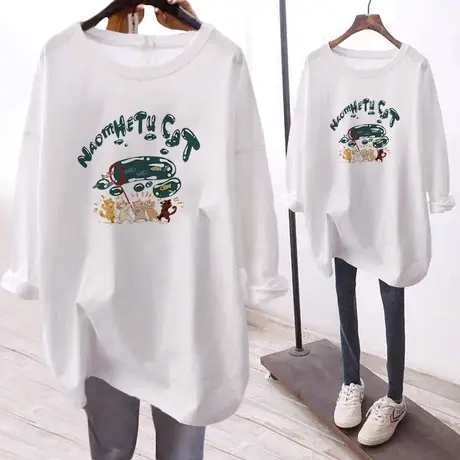 hiphop大码薄款长袖t恤女美式复古情侣装上衣ins潮早秋纯棉打底衫商品大图