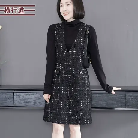 复古优雅V领小香风格子背心连衣裙外穿无袖女装大码2024春季新款图片