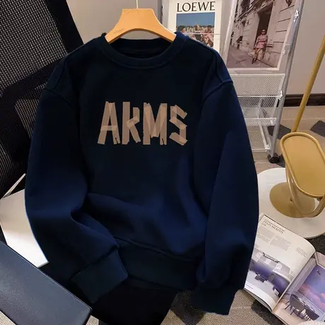 hiphop潮牌藏蓝色显白卫衣女秋冬上衣ins潮大码加绒高街情侣外套商品大图