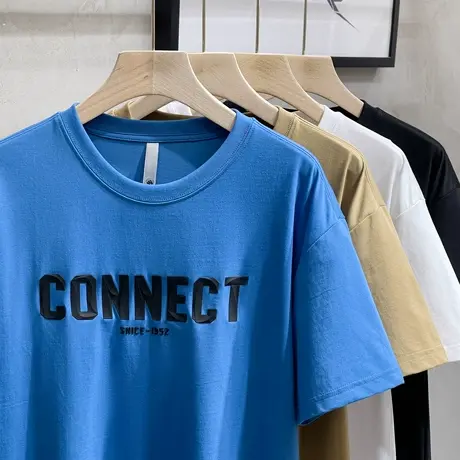 男士短袖T恤夏季美式高街潮牌休闲圆领宽松冰丝棉男装半袖上衣图片