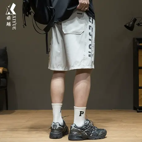 字母印花休闲短裤男夏季薄款冰丝五分裤宽松大码运动透气速干裤子商品大图
