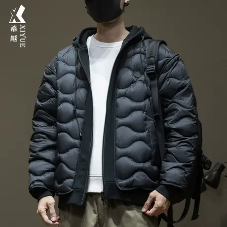 新国标90白鸭绒假两件羽绒服男冬季保暖加厚宽松大码男士连帽外套商品大图