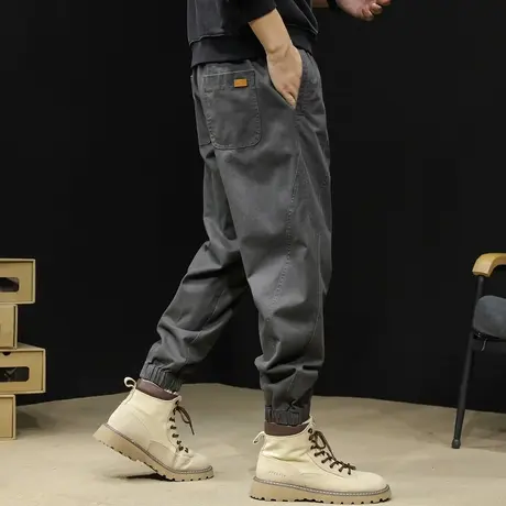 休闲拼接工装裤男春季2024新款潮牌束脚男裤胖子大码春秋裤子日系商品大图