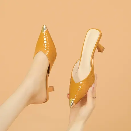 2024年夏季新款包头凉鞋女外穿法式少女尖头穆勒鞋气质细跟高跟鞋图片