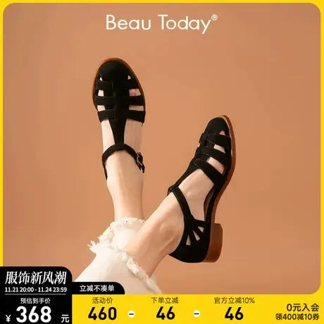 BeauToday春夏粗跟时装凉鞋女鞋包头凉鞋低跟仙女风平底鞋女复古商品大图