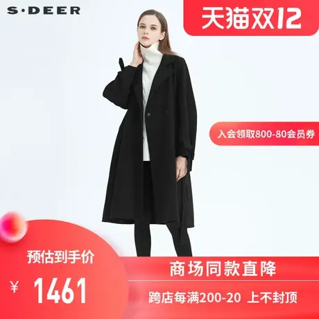 sdeer圣迪奥女装冬装休闲西装领收腰系带宽松双面呢大衣S20481868🔦图片