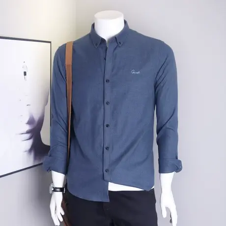 格慕施秋冬季衬衫男士休闲德绒磨毛长袖衬衣大码宽松纯色外套男装商品大图