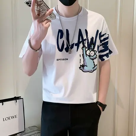 2023夏季男士t恤男装短袖半袖潮流潮牌个性印花休闲百搭时尚体恤商品大图