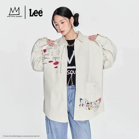 【Basquiat联名】Lee24早春新品Oversize印花本白色女长袖衬衫潮图片