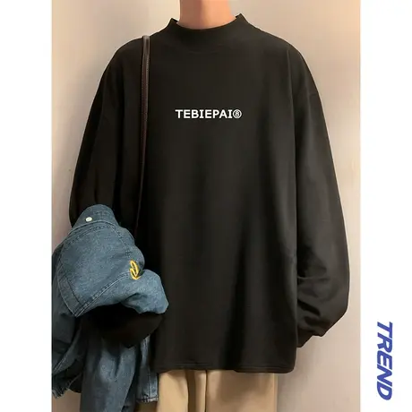 半高领德绒打底衫男春秋季新款套头保暖内搭长袖t恤重磅衣服潮ins图片