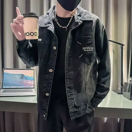 牛仔外套男秋季高级感痞帅炸街潮牌上衣机车夹克水洗小众潮流秋装商品大图