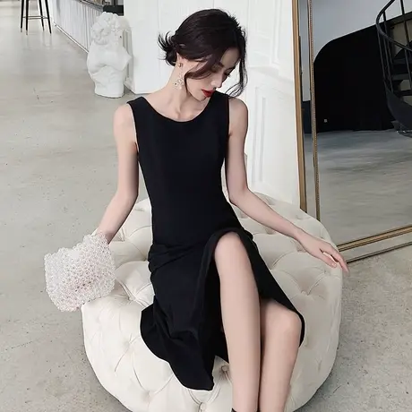 黑色晚礼服女日常平时可穿宴会性感鱼尾气质小礼服名媛中长款夏季图片
