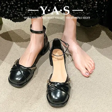 爆款法式复古仙女风包头凉鞋女2024新款春季玛丽珍粗跟百搭单鞋子图片