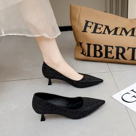 女鞋2024春秋季新款时尚百搭配裙子浅口单鞋ins细跟尖头玛丽珍鞋商品大图