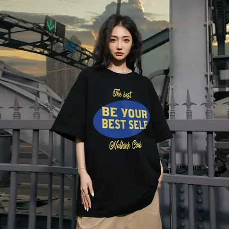 Nuthink美式潮牌字母T恤男潮宽松大码短袖潮流情侣半袖上衣春季商品大图