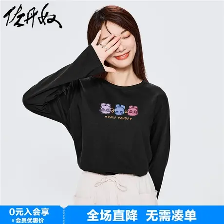 佐丹奴联名t恤女新款纯棉打底衫可爱减龄小熊印花长袖女99393254商品大图