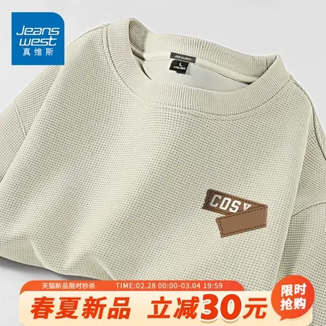 GV真维斯潮牌卫衣男春秋季华夫格圆领无帽上衣男士大码宽松外套A图片