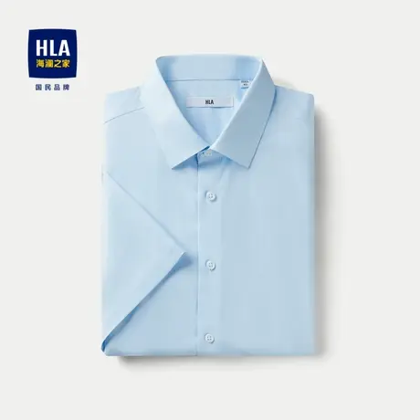 HLA/海澜之家免烫短袖正装衬衫24春夏新款商务竖条纹微弹蓝衬衣男商品大图