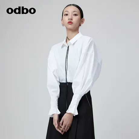 odbo/欧迪比欧时尚设计感灯笼袖白色衬衫女春季新款休闲长袖上衣商品大图