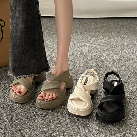 2024新款爆款今年流行的厚底时装凉鞋女夏季仙女风时尚百搭配裙子图片