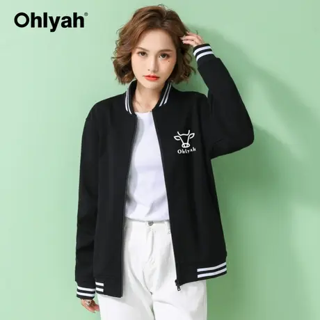Ohlyah品牌棒球服冬季加绒加厚卫衣女情侣装外套牛卡通新年装学生商品大图
