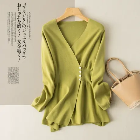 2022秋季新款套头针织衫女打底毛衣春秋法式上衣收腰显瘦气质V领商品大图