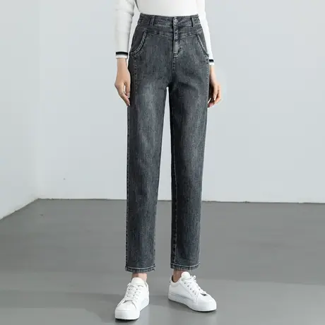 高腰灰色牛仔裤女2023年新款春季妈妈裤子大码女裤九分萝卜哈伦裤商品大图