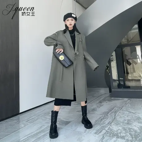 长款西装外套女秋季复古高级感小众设计感宽松英伦风衣加厚大衣图片