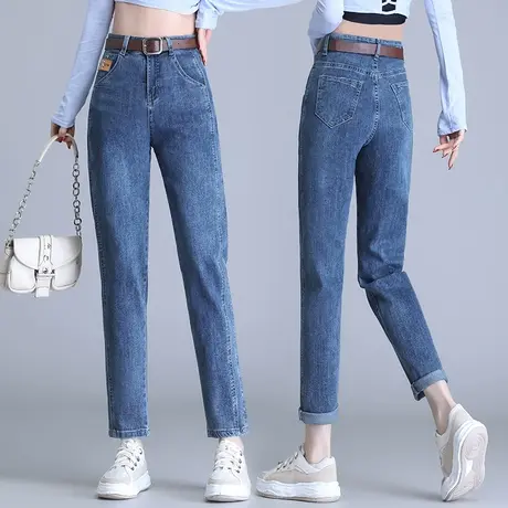 休闲烟管裤女小个子高腰显瘦春秋2023新款韩版拼接蓝色牛仔裤九分图片