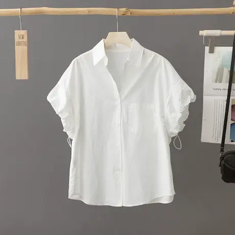 法式小众洋气短袖白衬衫女2023年夏装新款宽松时尚纯色上衣衬衣服商品大图