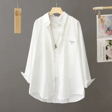 百搭白色衬衫外套女春秋2023新款休闲宽松中长款衬衣开衫别致上衣商品大图