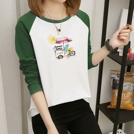 2022年春装新款打底衫长袖T恤女宽松韩版时尚拼色设计感小众上衣商品大图