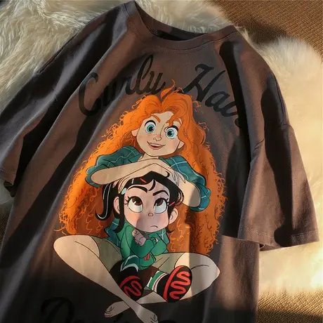 美式宽松洋气T恤女大码轻奢女装日系原宿风上衣短袖ins潮纯棉体恤图片