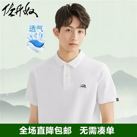 佐丹奴Polo衫男针织珠地布三头翼虎国风刺绣短袖翻领上衣18013609图片