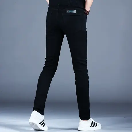 高级大牌弹力纯黑色牛仔裤男款秋季2023新款休闲男裤修身小脚裤子商品大图