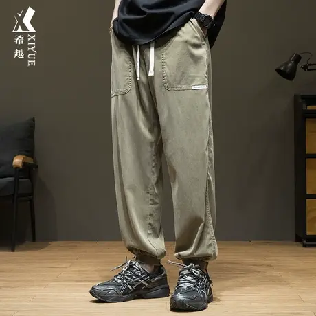 秋季天丝莱赛尔冰丝休闲裤男薄款凉感宽松大码束脚裤子秋冬哈伦裤商品大图