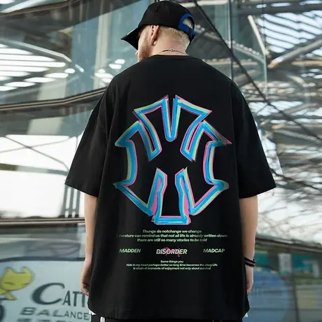 oversize欧美潮牌胖子男装大码国潮宽松加肥加大短袖T恤潮流半袖商品大图