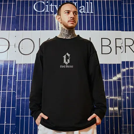 重磅大码纯棉秋衣长袖t恤男款春夏季潮牌男装胖子内搭打底衫上衣商品大图