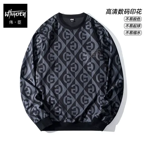 伟臣2022秋季新品大码男士圆领套头卫衣胖子加肥加大宽松打底衫潮商品大图