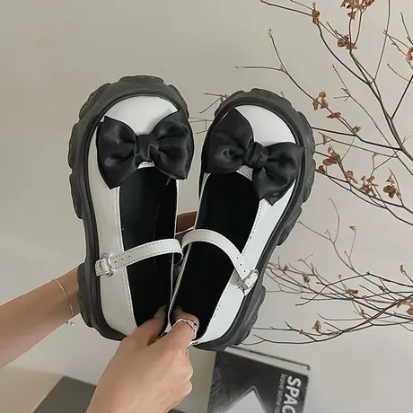 甜酷玛丽珍小皮鞋日系女jk厚底大头鞋2023夏季薄款蝴蝶结软妹单鞋商品大图