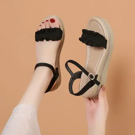 坡跟凉鞋女款夏季2023年新款时尚女士增高罗马厚底配裙子沙滩鞋子商品大图