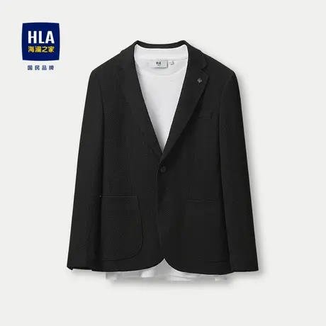 HLA/海澜之家3D针织提花休闲西服男2023秋新款胸针修身西装外套男图片