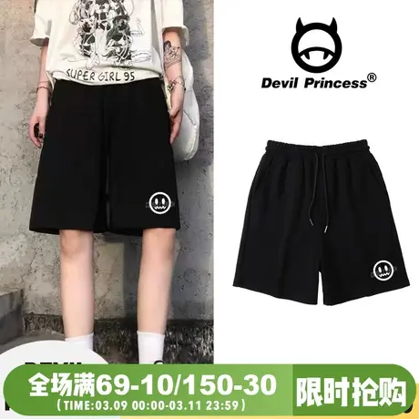 韩风ins简约学院风宽松黑色短裤女超火设计感小众高街百搭五分裤图片
