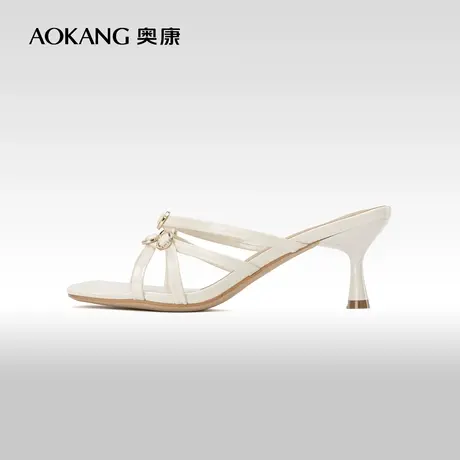 奥康女鞋 夏季新款法式仙女风一脚蹬细跟凉鞋方头时装凉鞋图片