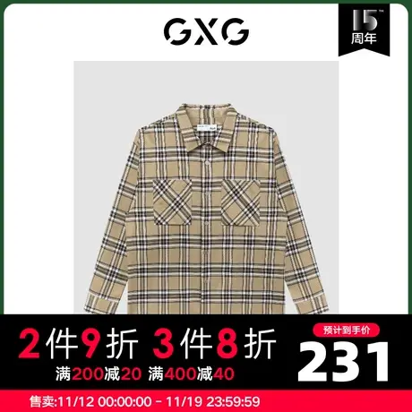 GXG男装 商场同款极简系列微阔格子翻领长袖衬衫 22年冬季新品商品大图