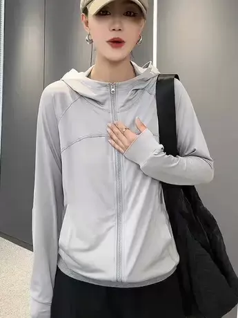 欧货弹力速干长袖防晒服女时尚洋气减龄空调帽衫户外运动上衣外套商品大图