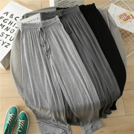 舒适柔软莫代尔显高显瘦高腰垂感阔腿裤女夏宽松休闲拖地直筒长裤图片