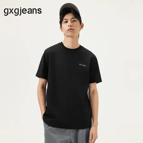 gxg.jeans男装  黑色字母印花休闲宽松圆领短袖T恤男 25年夏新品图片